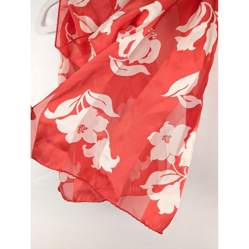 Vintage Y2K Floral Fairy Silk Scarf 11 x 51 White Red Coquette Romantic Dainty - Picture 7 of 9